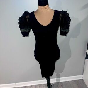 Sheer Puff Sleeve Dress